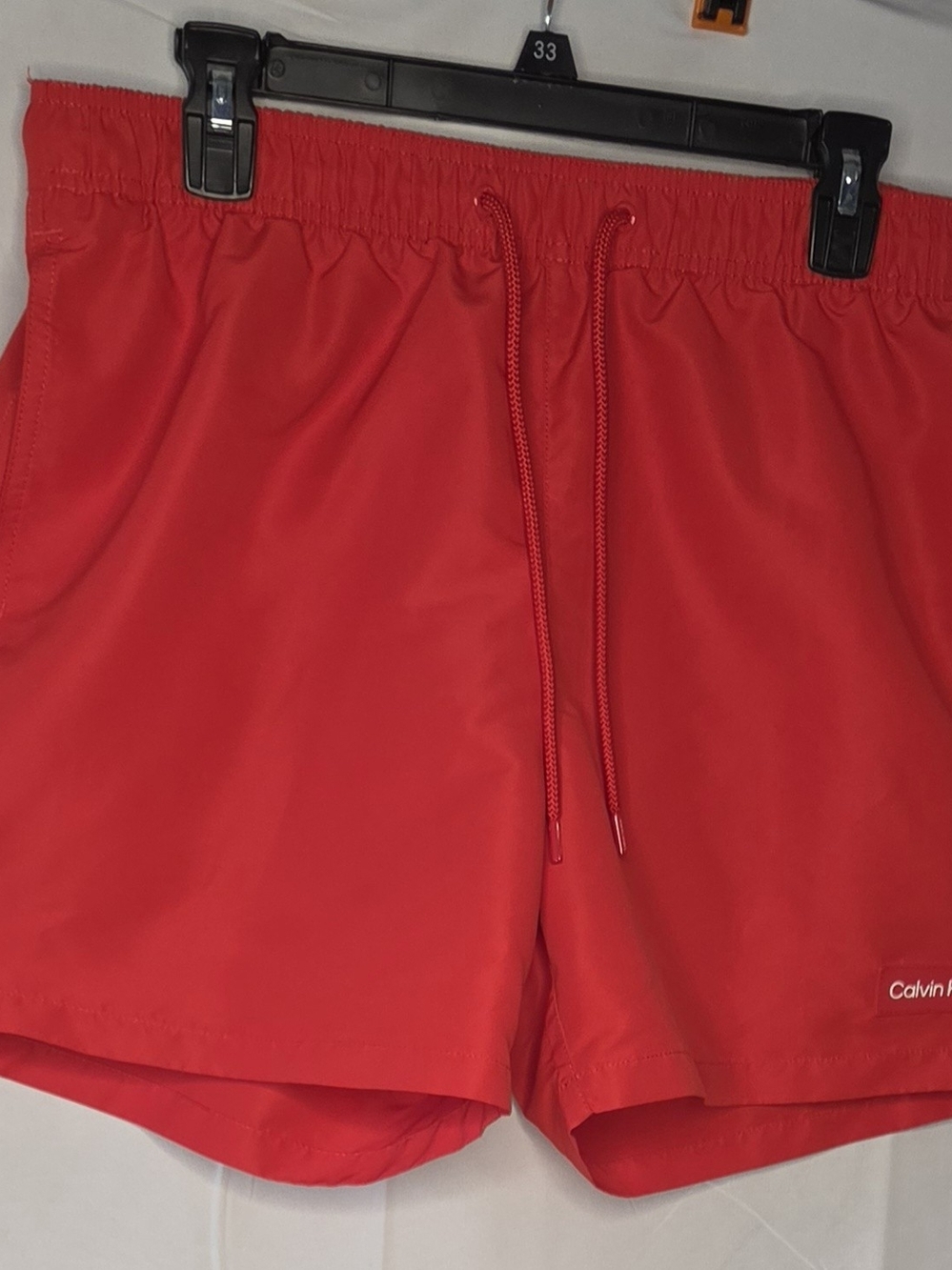 Calvin Klein Men's Red Drawstring Swim Trunks Shorts Size